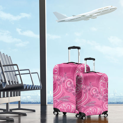 Australia Indigenous Pink Month Luggage Cover Breast Cancer Aboriginal Dragonflies Ribbon