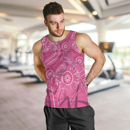 Australia Indigenous Pink Month Men Tank Top Breast Cancer Aboriginal Dragonflies Ribbon