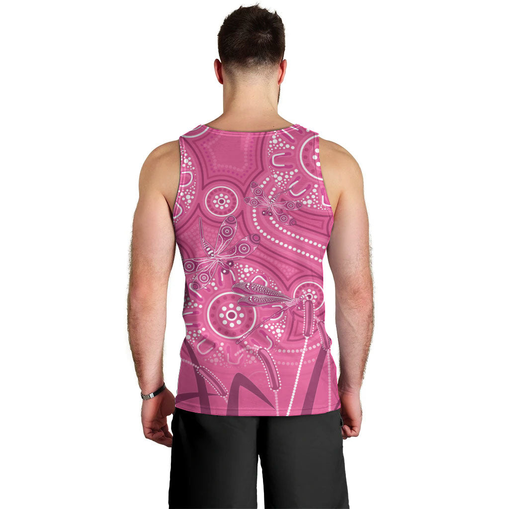 Australia Indigenous Pink Month Men Tank Top Breast Cancer Aboriginal Dragonflies Ribbon