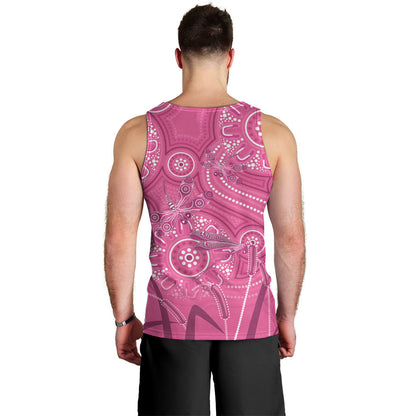 Australia Indigenous Pink Month Men Tank Top Breast Cancer Aboriginal Dragonflies Ribbon