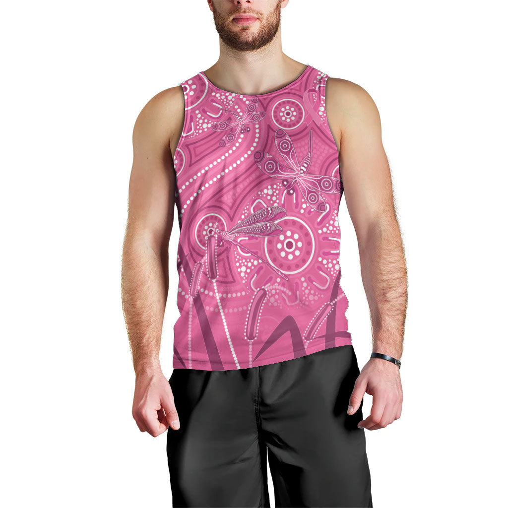 Australia Indigenous Pink Month Men Tank Top Breast Cancer Aboriginal Dragonflies Ribbon