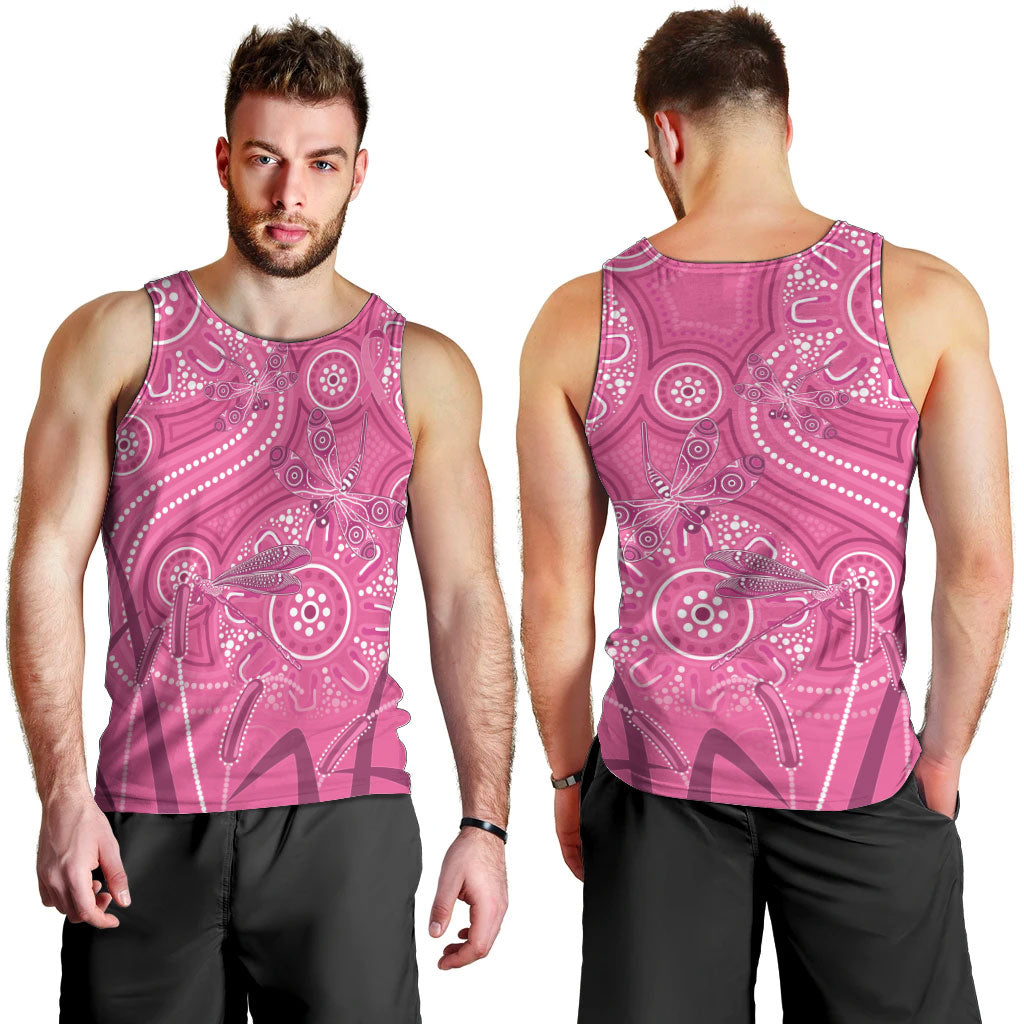 Australia Indigenous Pink Month Men Tank Top Breast Cancer Aboriginal Dragonflies Ribbon