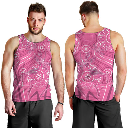 Australia Indigenous Pink Month Men Tank Top Breast Cancer Aboriginal Dragonflies Ribbon