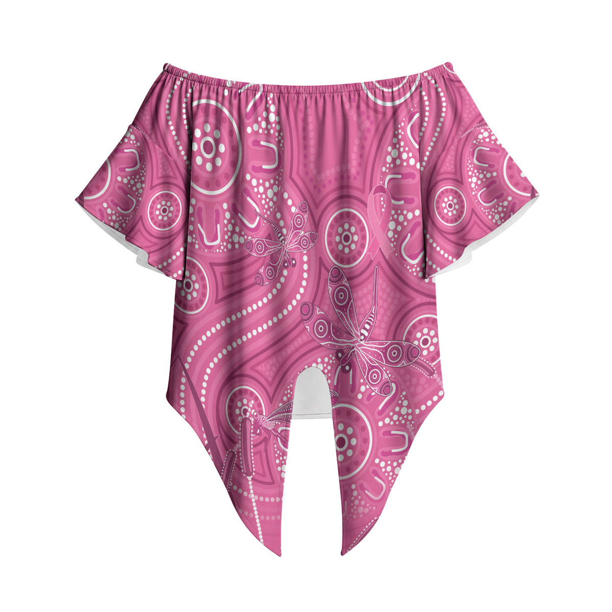 Australia Indigenous Pink Month Off Shoulder Wrap Waist Top Breast Cancer Aboriginal Dragonflies Ribbon