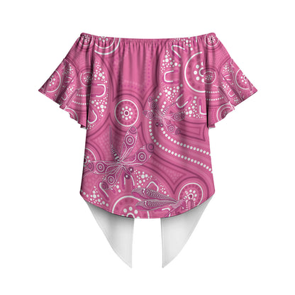 Australia Indigenous Pink Month Off Shoulder Wrap Waist Top Breast Cancer Aboriginal Dragonflies Ribbon