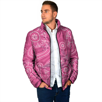 Australia Indigenous Pink Month Padded Jacket Breast Cancer Aboriginal Dragonflies Ribbon