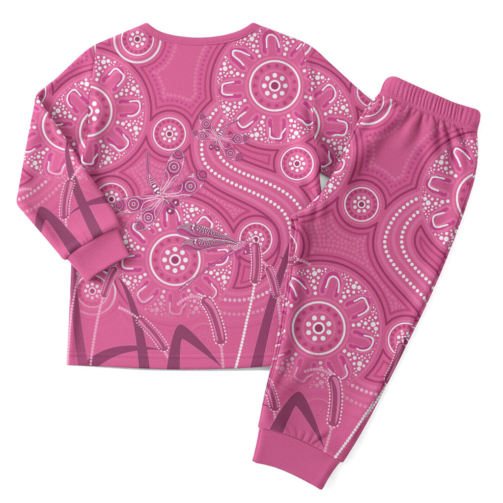 Australia Indigenous Pink Month Christmas Pajama Set Breast Cancer Aboriginal Dragonflies Ribbon