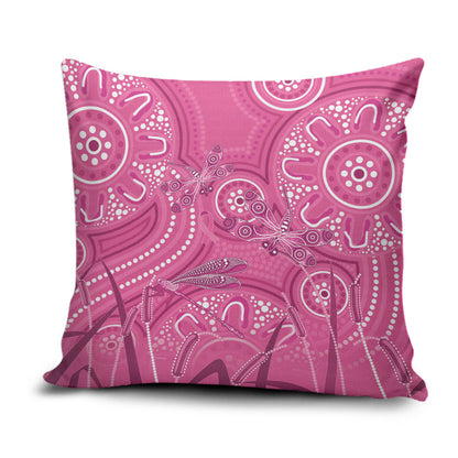 Australia Indigenous Pink Month Pillow Cover Breast Cancer Aboriginal Dragonflies Ribbon