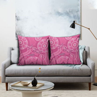 Australia Indigenous Pink Month Pillow Cover Breast Cancer Aboriginal Dragonflies Ribbon