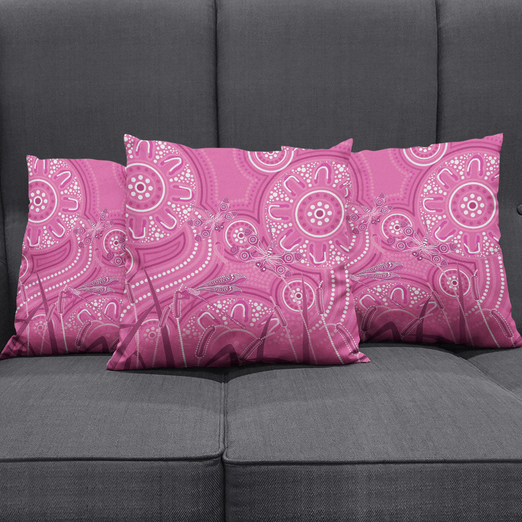 Australia Indigenous Pink Month Pillow Cover Breast Cancer Aboriginal Dragonflies Ribbon