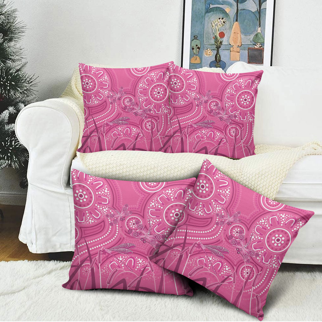 Australia Indigenous Pink Month Pillow Cover Breast Cancer Aboriginal Dragonflies Ribbon