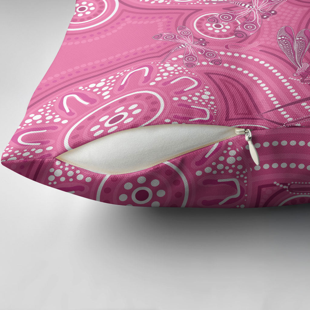 Australia Indigenous Pink Month Pillow Cover Breast Cancer Aboriginal Dragonflies Ribbon