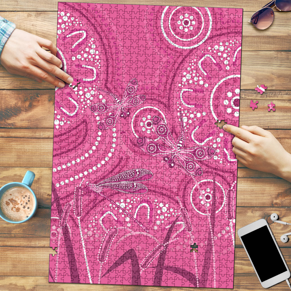 Australia Indigenous Pink Month Puzzle Breast Cancer Aboriginal Dragonflies Ribbon
