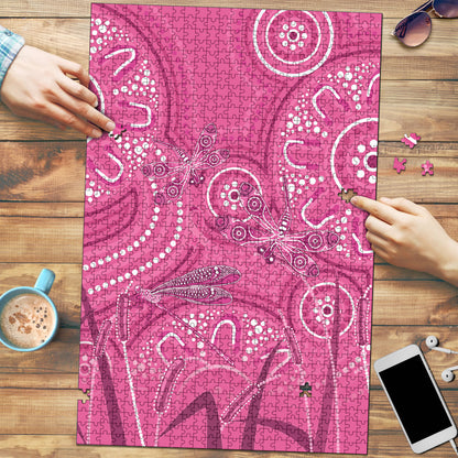 Australia Indigenous Pink Month Puzzle Breast Cancer Aboriginal Dragonflies Ribbon
