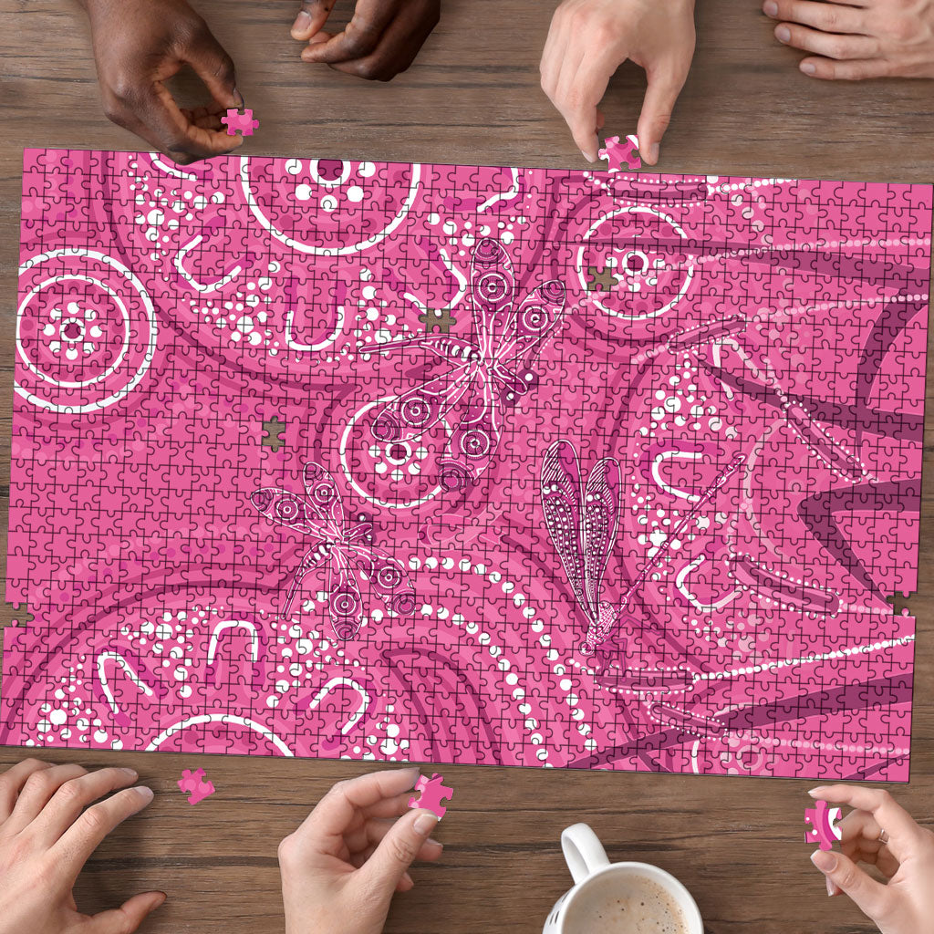 Australia Indigenous Pink Month Puzzle Breast Cancer Aboriginal Dragonflies Ribbon