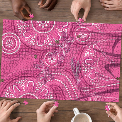 Australia Indigenous Pink Month Puzzle Breast Cancer Aboriginal Dragonflies Ribbon