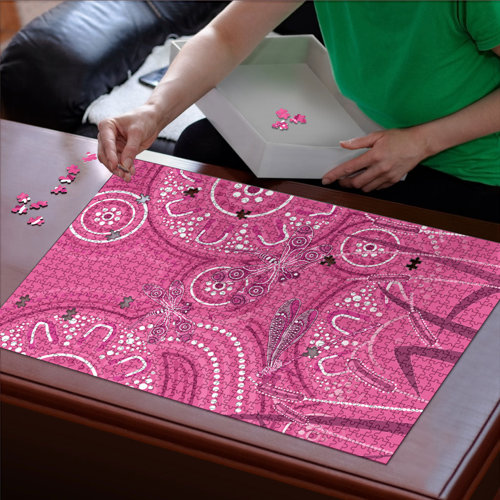 Australia Indigenous Pink Month Puzzle Breast Cancer Aboriginal Dragonflies Ribbon