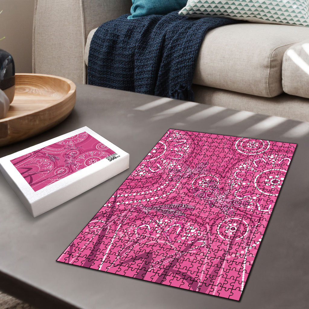 Australia Indigenous Pink Month Puzzle Breast Cancer Aboriginal Dragonflies Ribbon