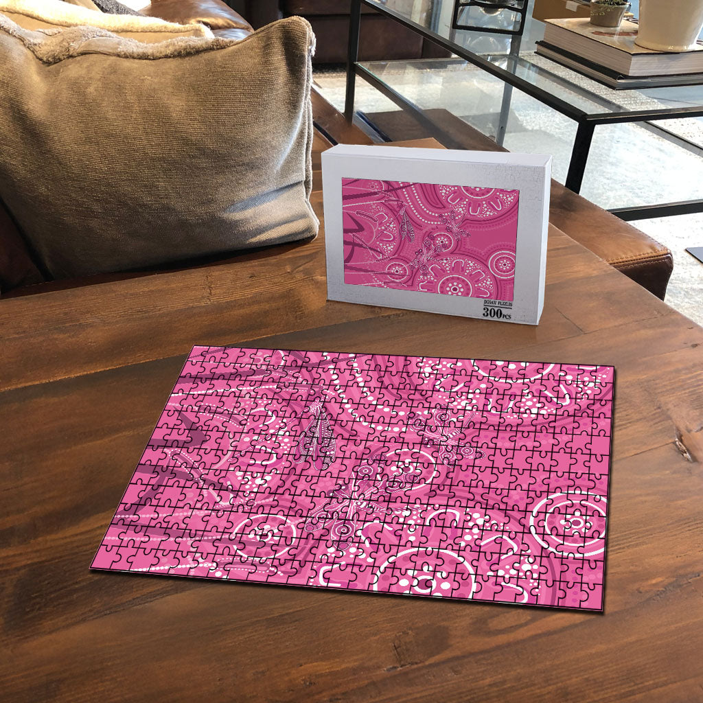 Australia Indigenous Pink Month Puzzle Breast Cancer Aboriginal Dragonflies Ribbon
