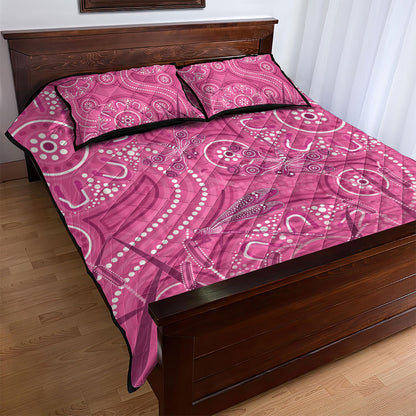 Australia Indigenous Pink Month Quilt Bed Set Breast Cancer Aboriginal Dragonflies Ribbon