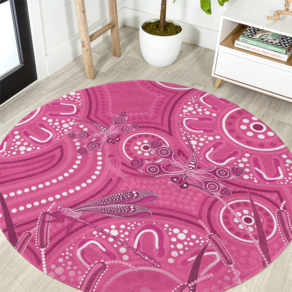 Australia Indigenous Pink Month Round Carpet Breast Cancer Aboriginal Dragonflies Ribbon