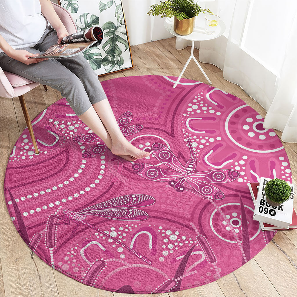 Australia Indigenous Pink Month Round Carpet Breast Cancer Aboriginal Dragonflies Ribbon