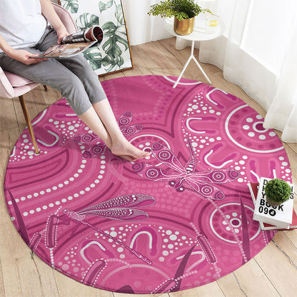 Australia Indigenous Pink Month Round Carpet Breast Cancer Aboriginal Dragonflies Ribbon