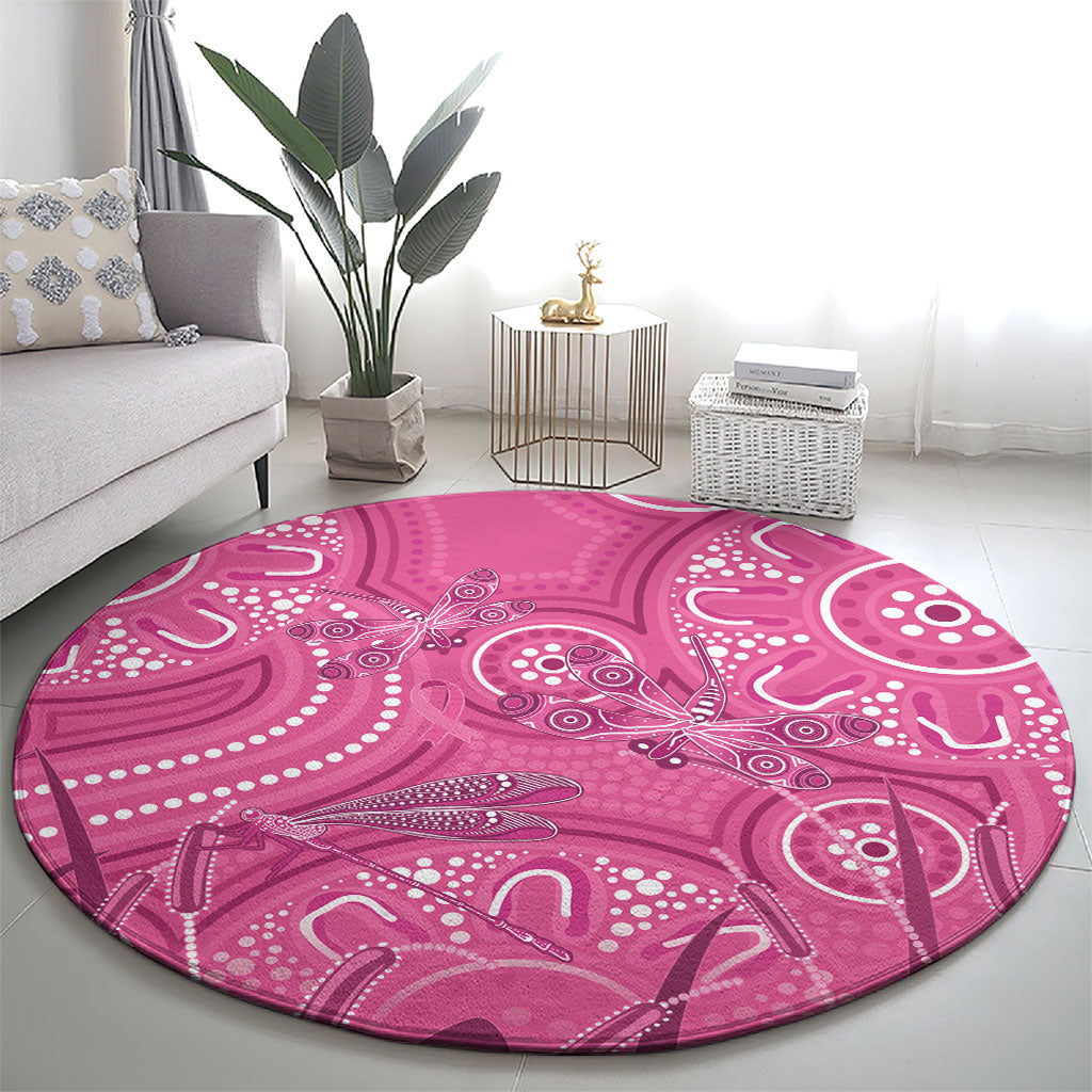 Australia Indigenous Pink Month Round Carpet Breast Cancer Aboriginal Dragonflies Ribbon