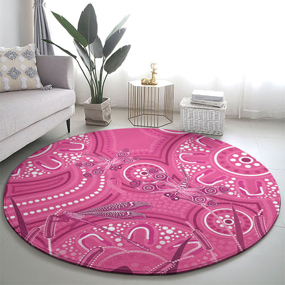Australia Indigenous Pink Month Round Carpet Breast Cancer Aboriginal Dragonflies Ribbon