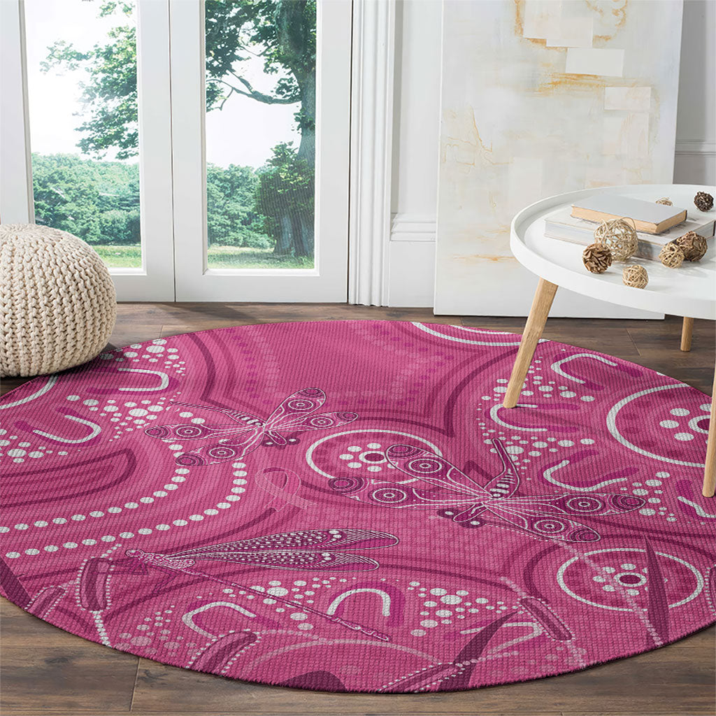 Australia Indigenous Pink Month Round Carpet Breast Cancer Aboriginal Dragonflies Ribbon