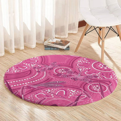 Australia Indigenous Pink Month Round Carpet Breast Cancer Aboriginal Dragonflies Ribbon