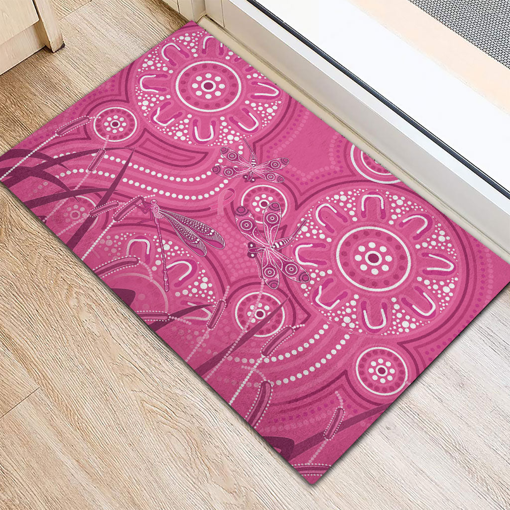 Australia Indigenous Pink Month Rubber Doormat Breast Cancer Aboriginal Dragonflies Ribbon