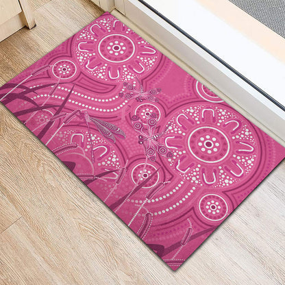 Australia Indigenous Pink Month Rubber Doormat Breast Cancer Aboriginal Dragonflies Ribbon