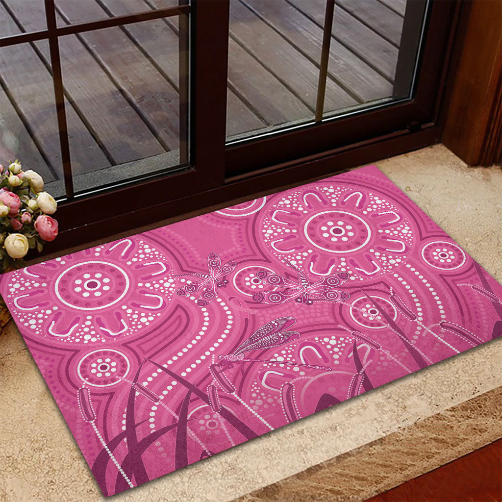 Australia Indigenous Pink Month Rubber Doormat Breast Cancer Aboriginal Dragonflies Ribbon