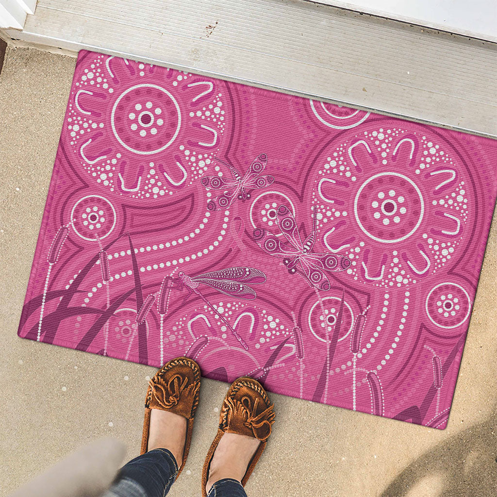 Australia Indigenous Pink Month Rubber Doormat Breast Cancer Aboriginal Dragonflies Ribbon