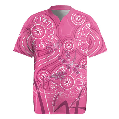 Australia Indigenous Pink Month Rugby Jersey Breast Cancer Aboriginal Dragonflies Ribbon