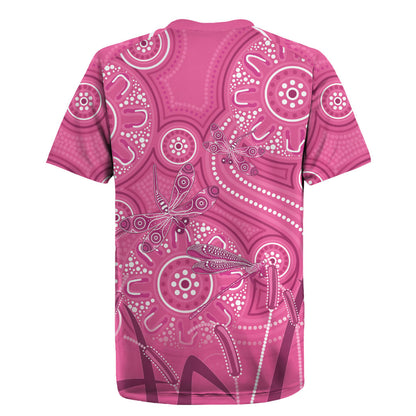 Australia Indigenous Pink Month Rugby Jersey Breast Cancer Aboriginal Dragonflies Ribbon