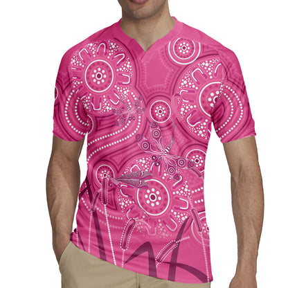 Australia Indigenous Pink Month Rugby Jersey Breast Cancer Aboriginal Dragonflies Ribbon