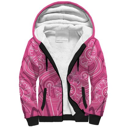 Australia Indigenous Pink Month Sherpa Hoodie Breast Cancer Aboriginal Dragonflies Ribbon