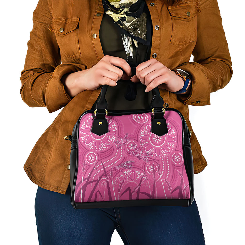 Australia Indigenous Pink Month Shoulder Handbag Breast Cancer Aboriginal Dragonflies Ribbon