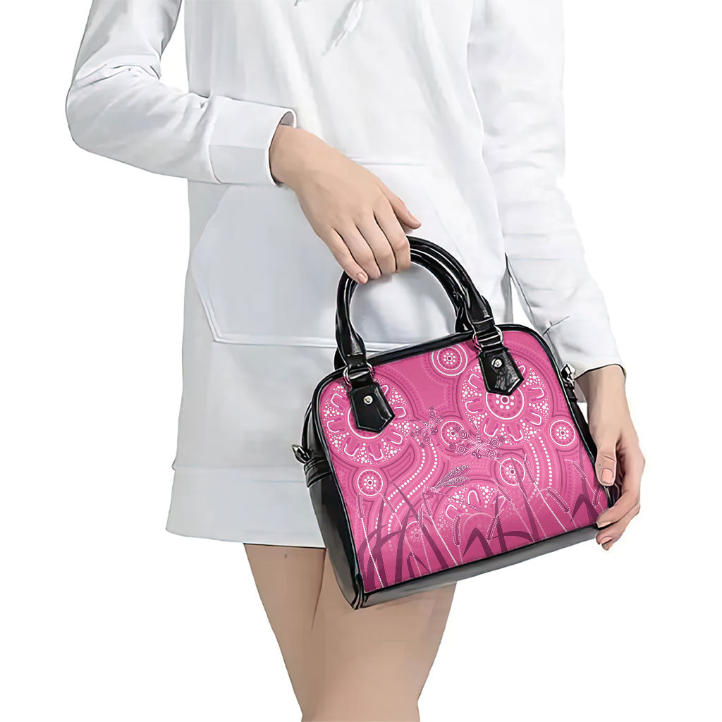 Australia Indigenous Pink Month Shoulder Handbag Breast Cancer Aboriginal Dragonflies Ribbon