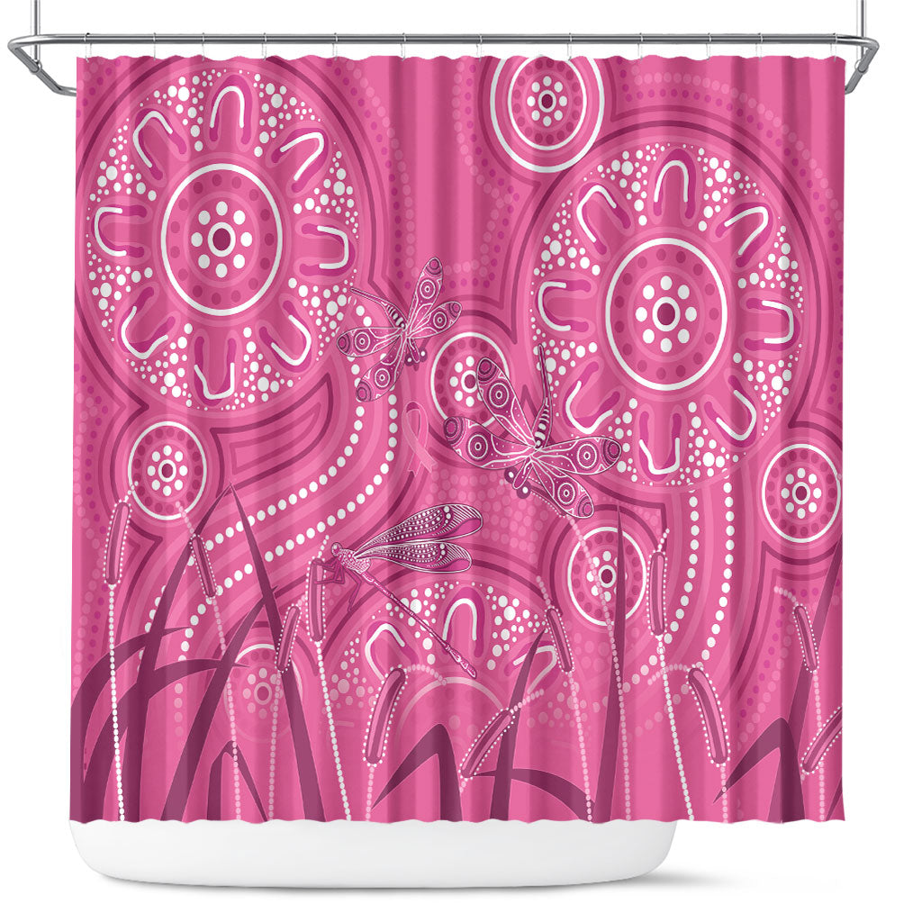 Australia Indigenous Pink Month Shower Curtain Breast Cancer Aboriginal Dragonflies Ribbon