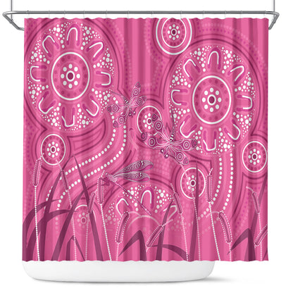 Australia Indigenous Pink Month Shower Curtain Breast Cancer Aboriginal Dragonflies Ribbon