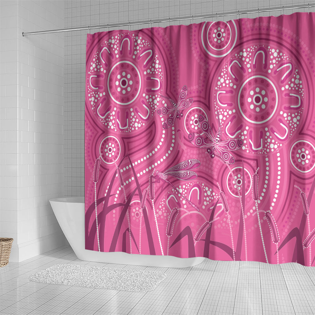 Australia Indigenous Pink Month Shower Curtain Breast Cancer Aboriginal Dragonflies Ribbon