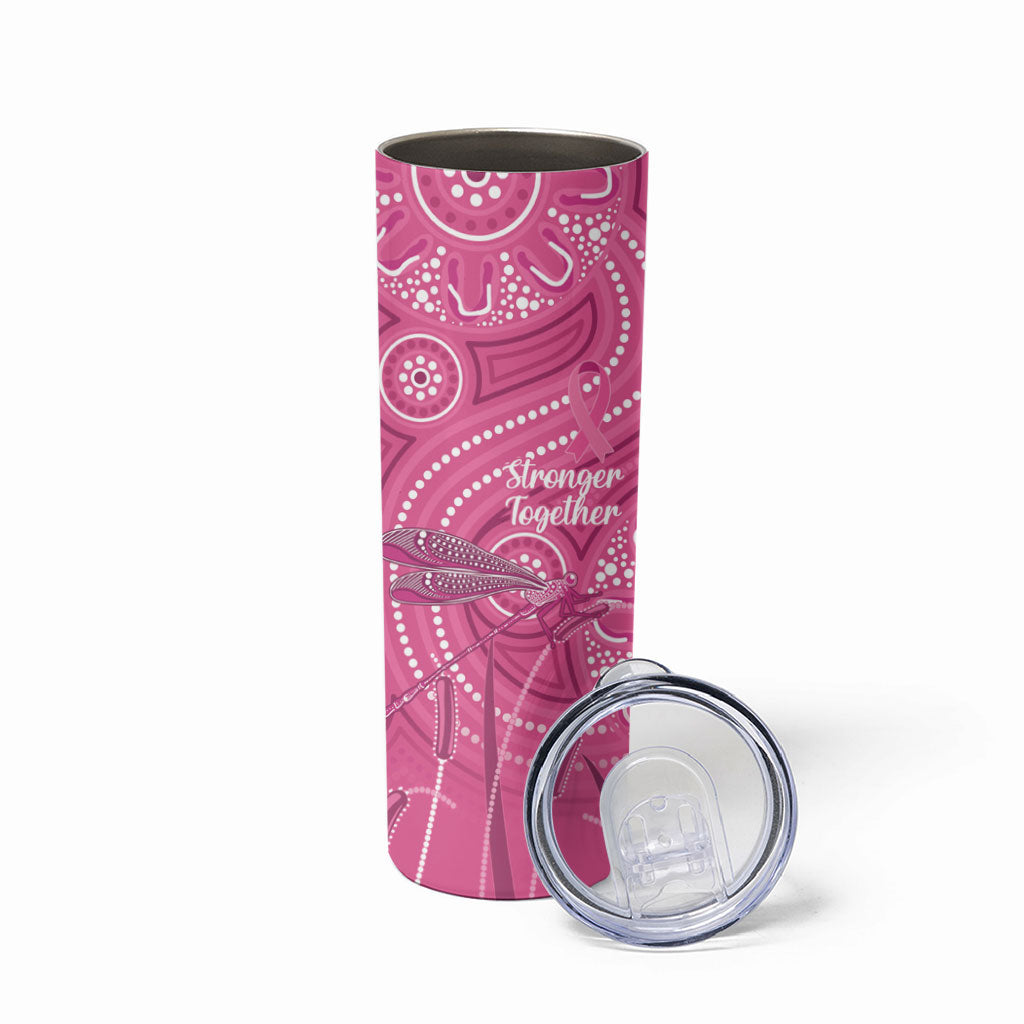 Australia Indigenous Pink Month Skinny Tumbler Breast Cancer Aboriginal Dragonflies Ribbon