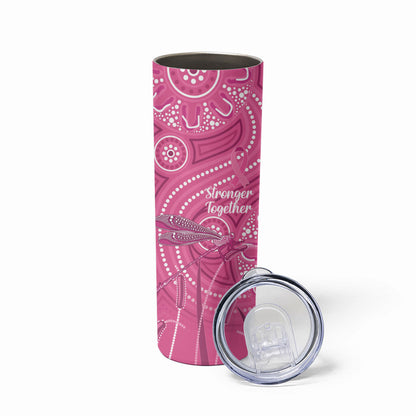 Australia Indigenous Pink Month Skinny Tumbler Breast Cancer Aboriginal Dragonflies Ribbon