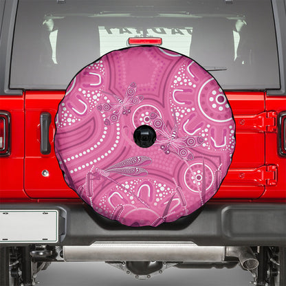 Australia Indigenous Pink Month Spare Tire Cover Breast Cancer Aboriginal Dragonflies Ribbon