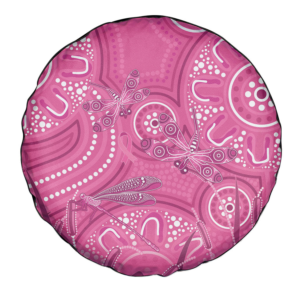 Australia Indigenous Pink Month Spare Tire Cover Breast Cancer Aboriginal Dragonflies Ribbon