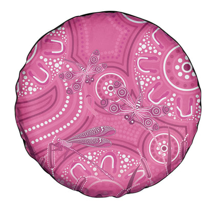 Australia Indigenous Pink Month Spare Tire Cover Breast Cancer Aboriginal Dragonflies Ribbon