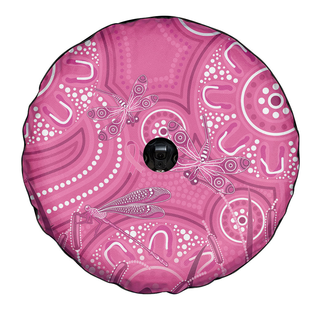 Australia Indigenous Pink Month Spare Tire Cover Breast Cancer Aboriginal Dragonflies Ribbon